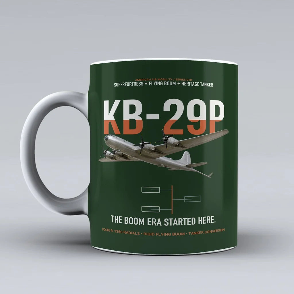 KB-29P SUPERFORTRESS design on dark green ceramic mug, double-side print