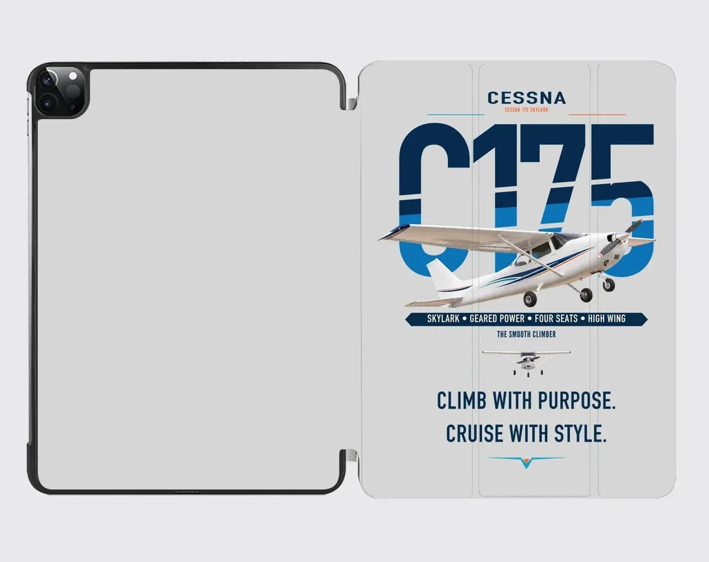 Cessna 175 Skylark design on light gray ipad tablet case