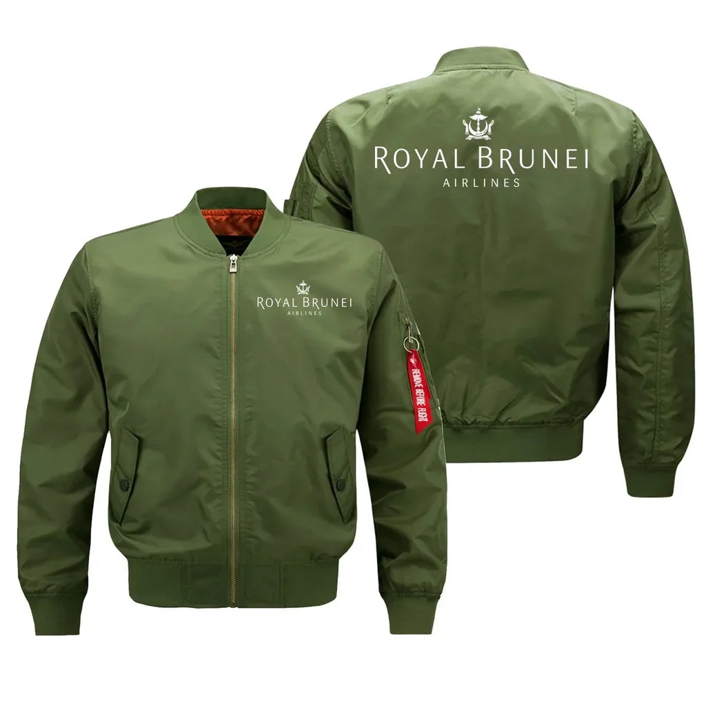 Royal Brunei Airlines aviation design embroidered on green bomber jacket