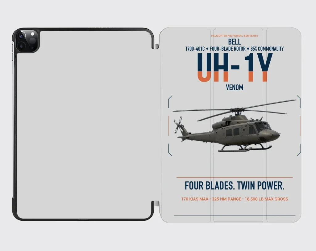 Bell UH-1Y Venom design on light gray ipad tablet case