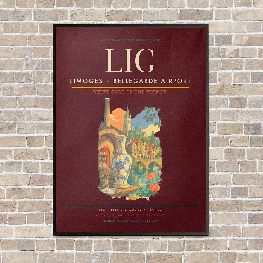 Limoges – Bellegarde Airport LIG vertical canvas print - framed - dark red background