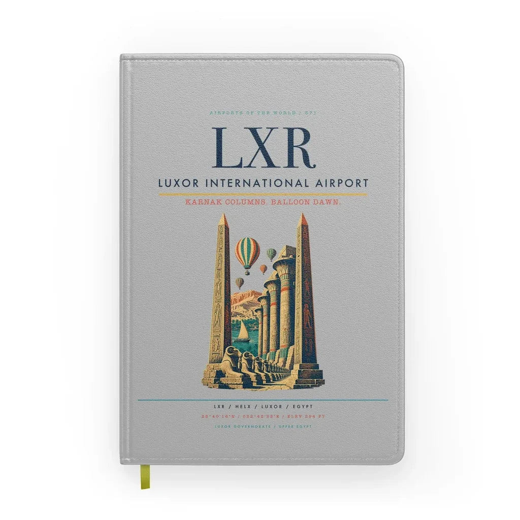 Luxor International Airport (LXR) design on light gray notebook