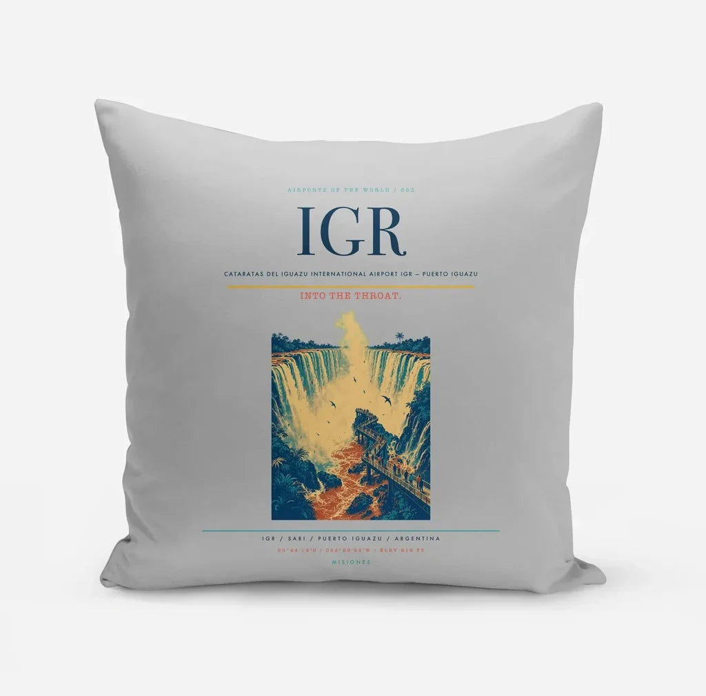 Cataratas del Iguazu International Airport (IGR) design on light gray pillow