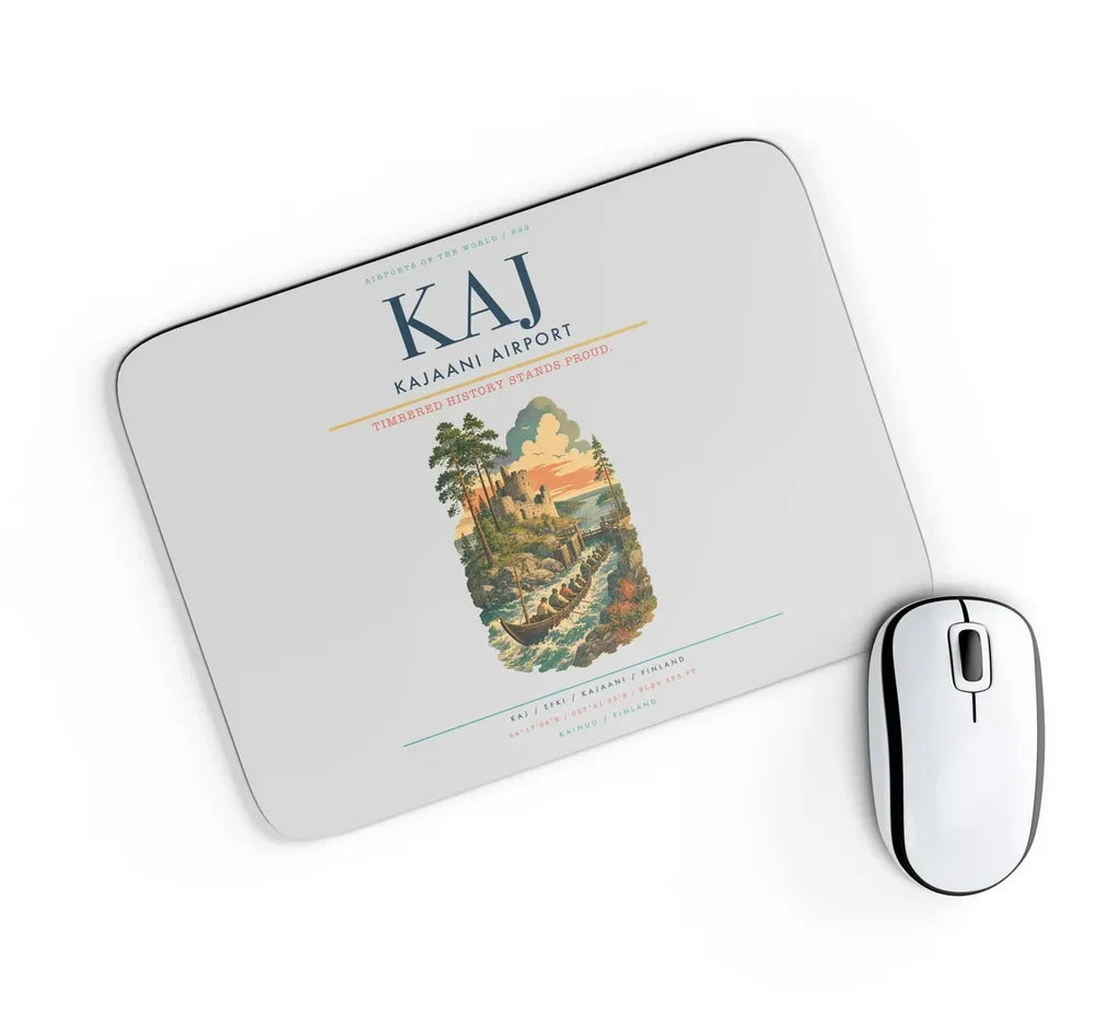 Kajaani Airport (KAJ) design on light gray rectangle mouse pad