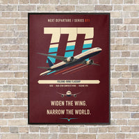 Thumbnail for Boeing 777-9 vertical canvas print - framed - dark red background