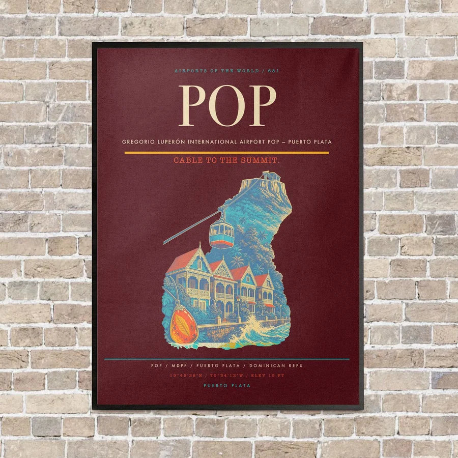 Gregorio Luperón International Airport POP — Puerto Plata vertical canvas print - framed - dark red background