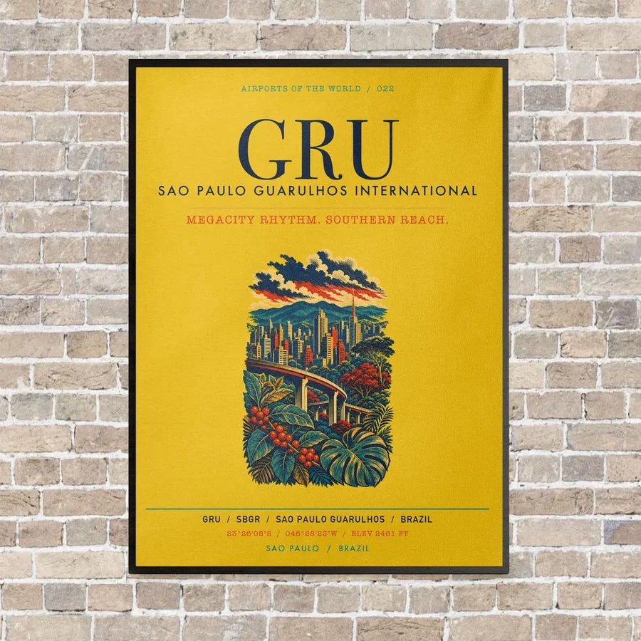 Sao Paulo Guarulhos International Airport GRU vertical canvas print - framed - yellow background