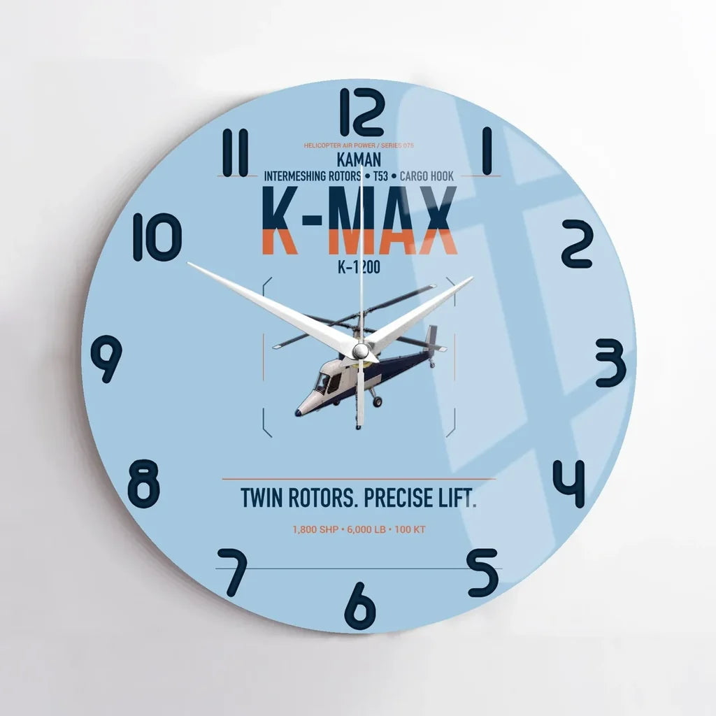 Kaman K-1200 K-MAX design on light blue no frame wall clock
