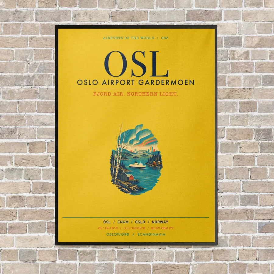 Oslo Airport Gardermoen OSL vertical canvas print - framed - yellow background