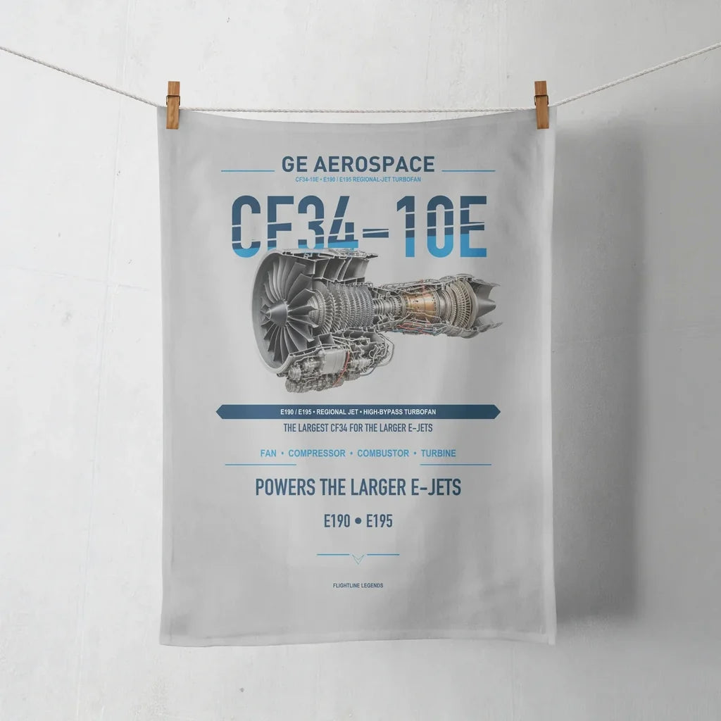 CF34-10E design on light gray towel