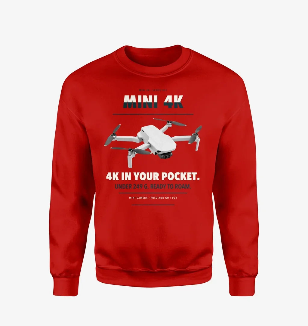 DJI Mini 4K design on red sweatshirt