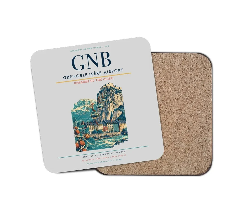 Grenoble-Isère Airport (GNB) design on light gray 1 piece coaster