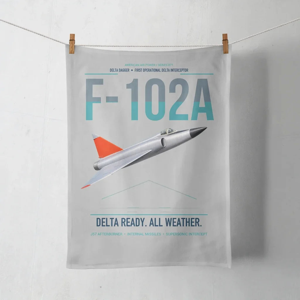 F-102A Delta Dagger design on light gray towel