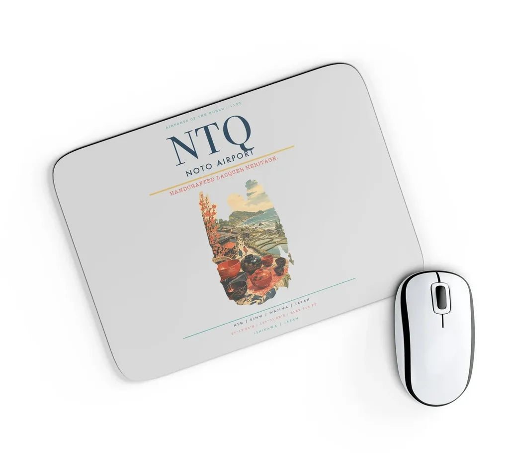 Noto Airport (NTQ) design on light gray rectangle mouse pad