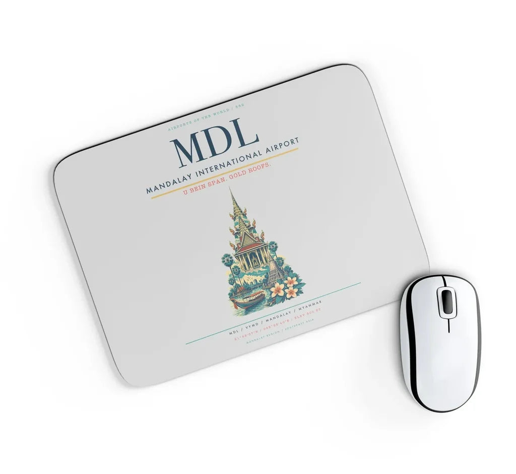 Mandalay International Airport (MDL) design on light gray rectangle mouse pad