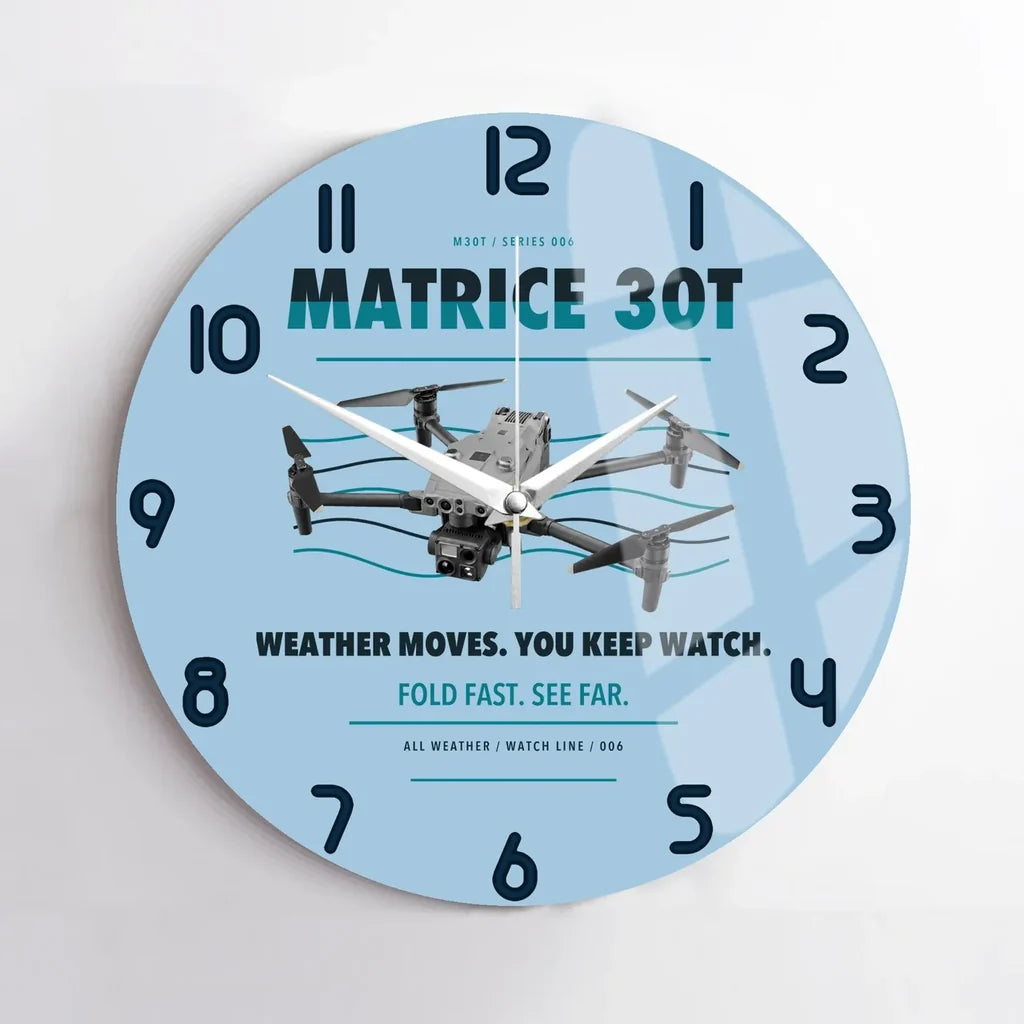 DJI Matrice 30T design on light blue no frame wall clock