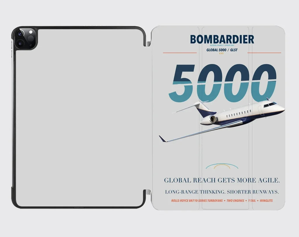 Bombardier Global 5000 design on light gray ipad tablet case