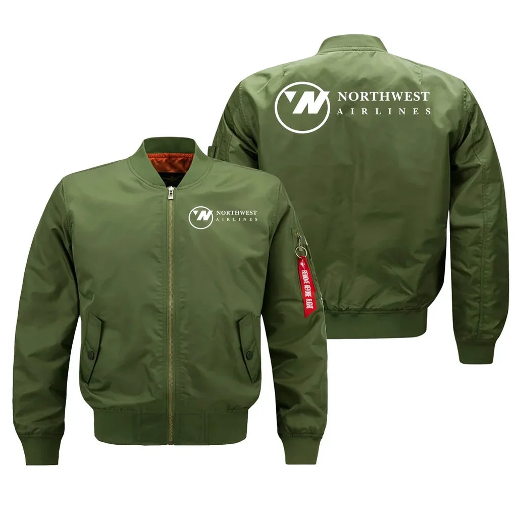 Northwest Airlines (OLD) aviation design embroidered on green bomber jacket