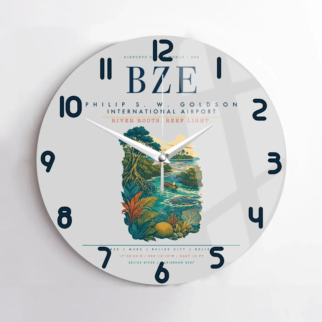 Philip S. W. Goldson International Airport (BZE) design on light gray no frame wall clock