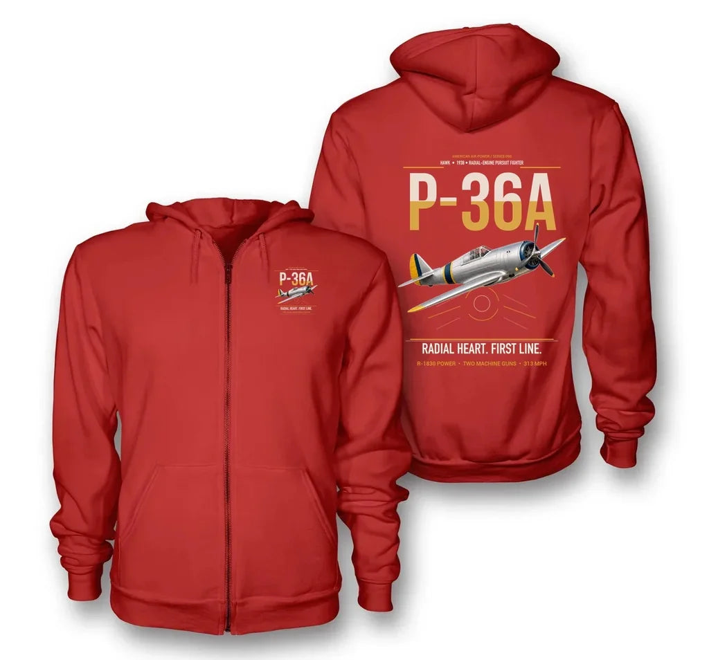 P-36A Hawk design on red premium zipped hoodie
