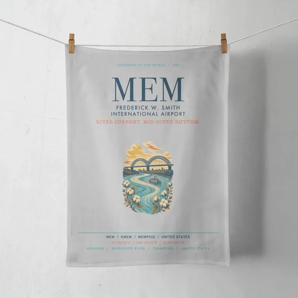 Frederick W. Smith International Airport Memphis (MEM) design on light gray towel