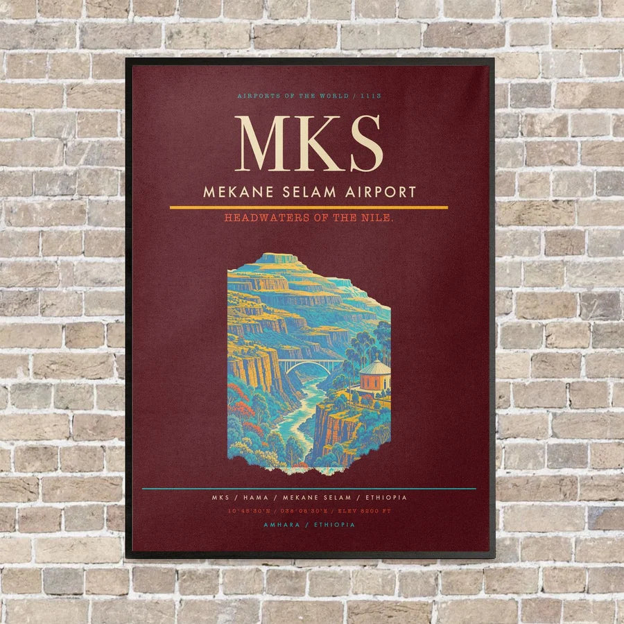 Mekane Selam Airport MKS - Canvas Framed - Dark Red