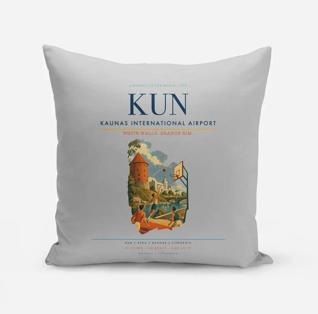 Kaunas International Airport (KUN) design on light gray pillow