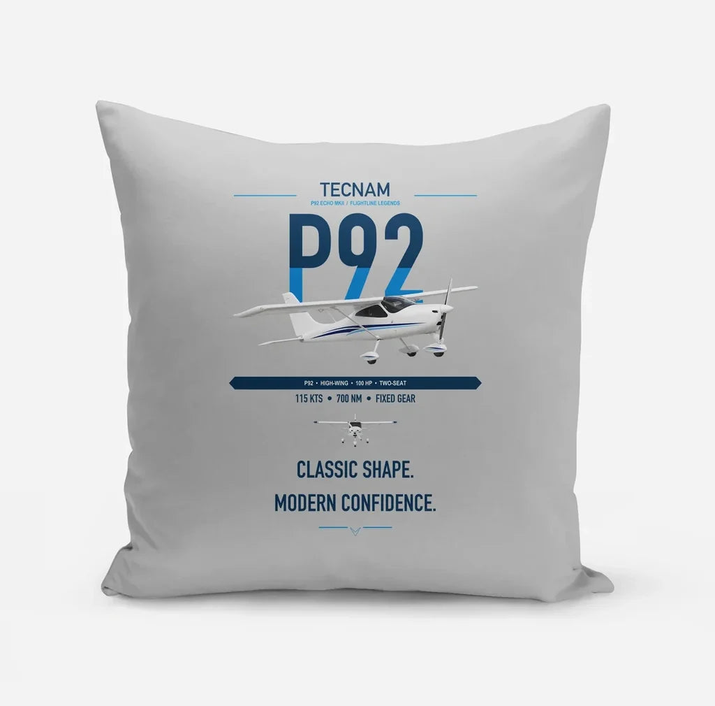 Tecnam P92 Echo MkII design on light gray pillow
