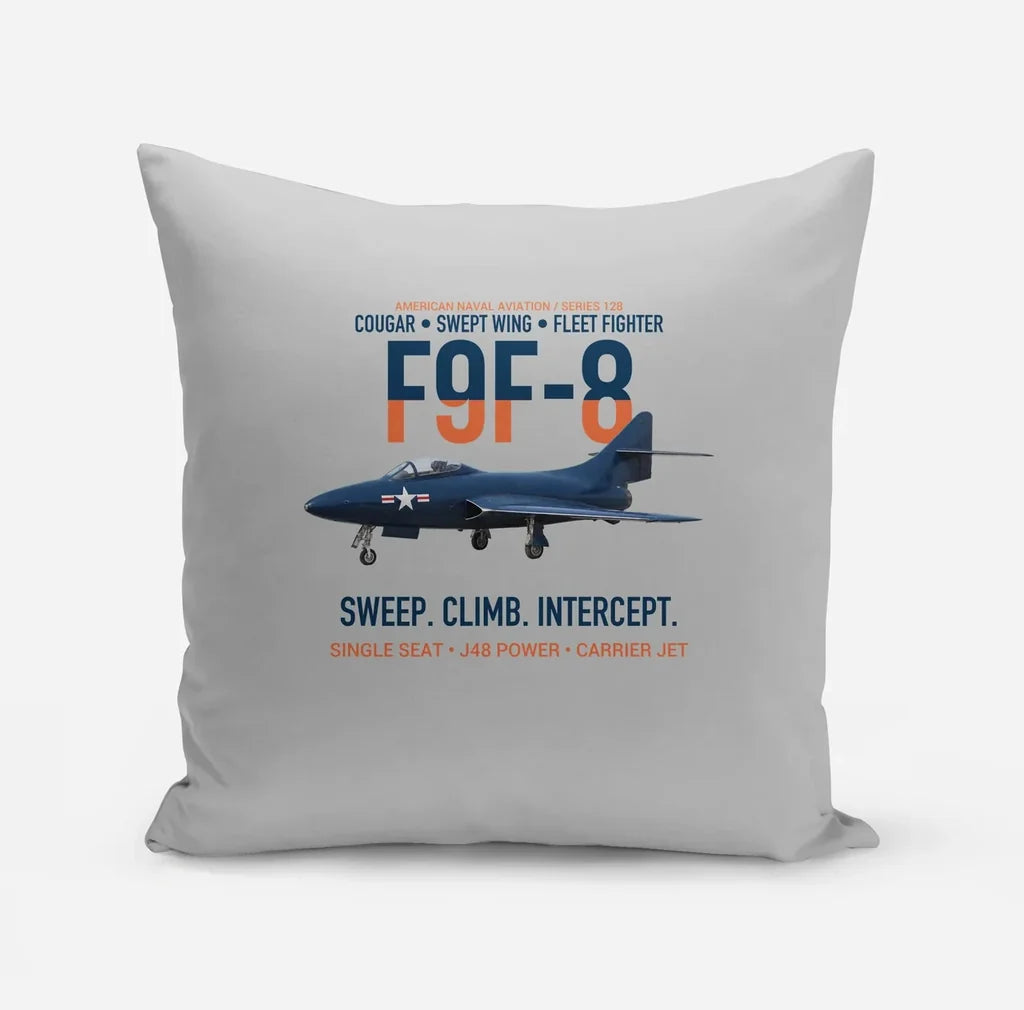 F9F-8 Cougar Swept Wing Carrier Fighter design on light gray pillow