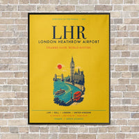 Thumbnail for London Heathrow Airport LHR vertical canvas print - framed - yellow background