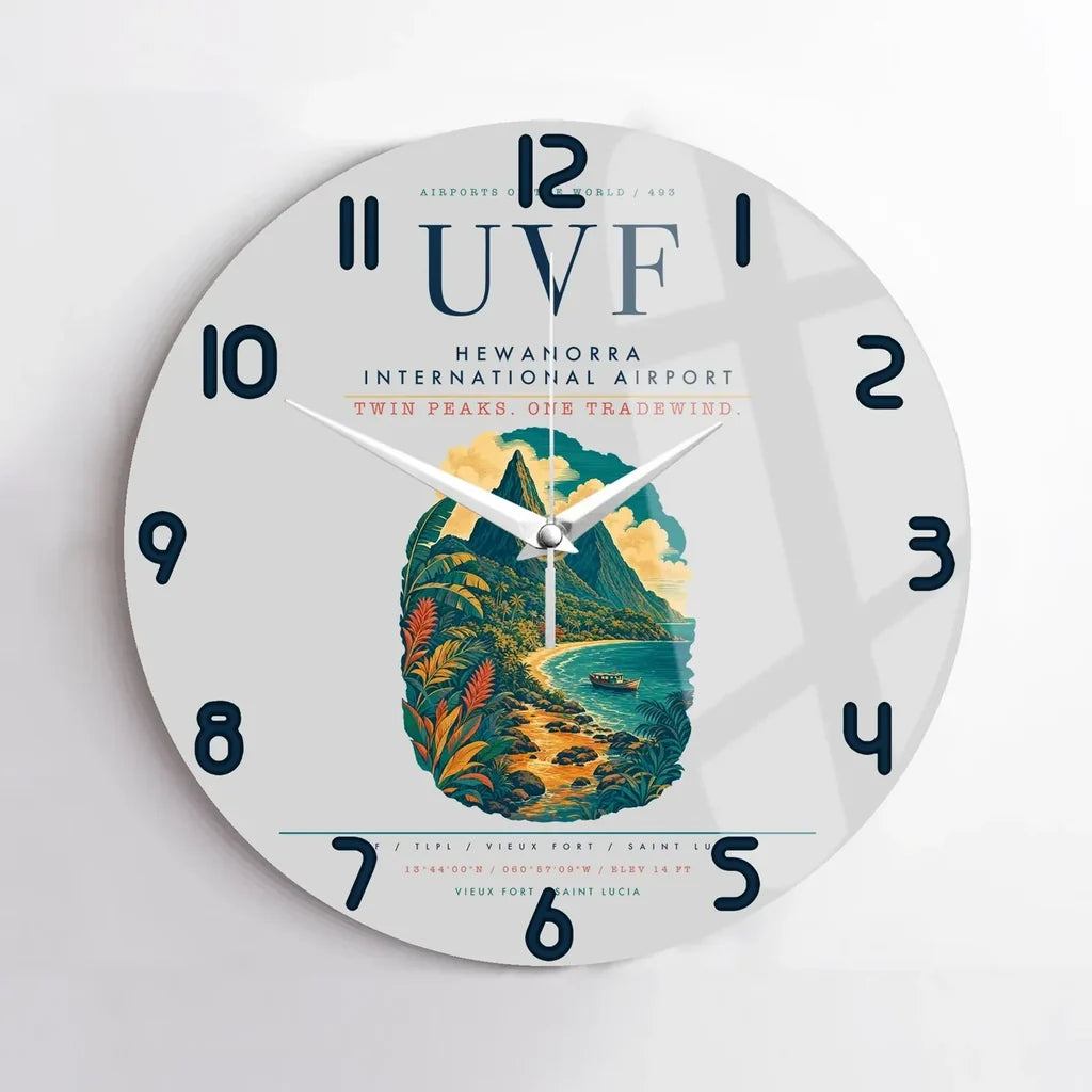 Hewanorra International Airport (UVF) design on light gray no frame wall clock
