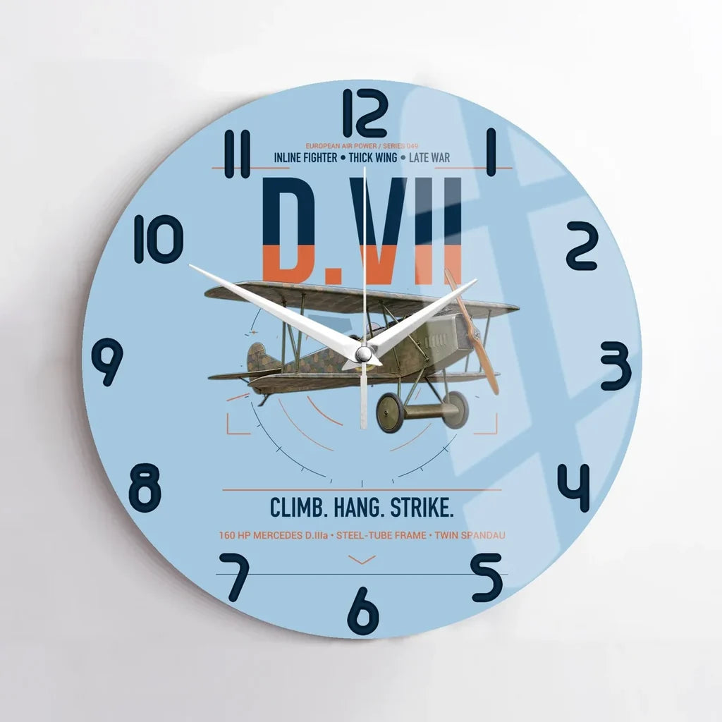 Fokker D.VII design on light blue no frame wall clock