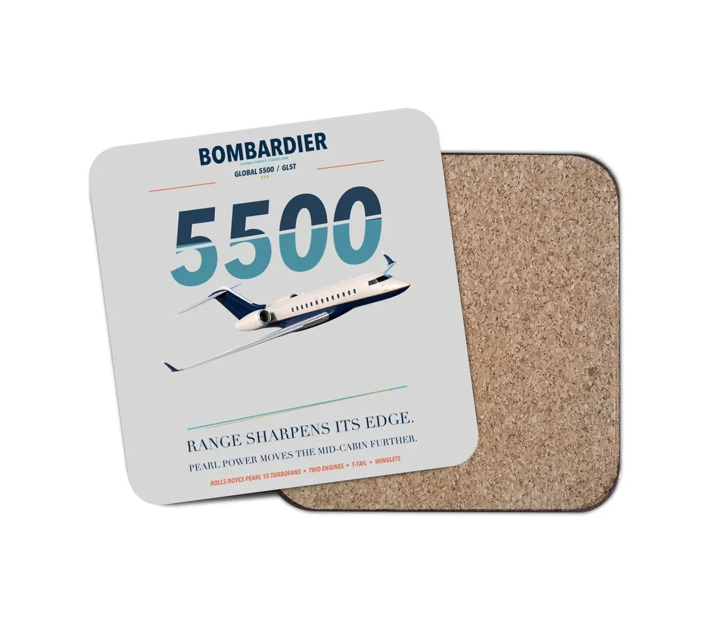 Bombardier Global 5500 design on light gray 1 piece coaster