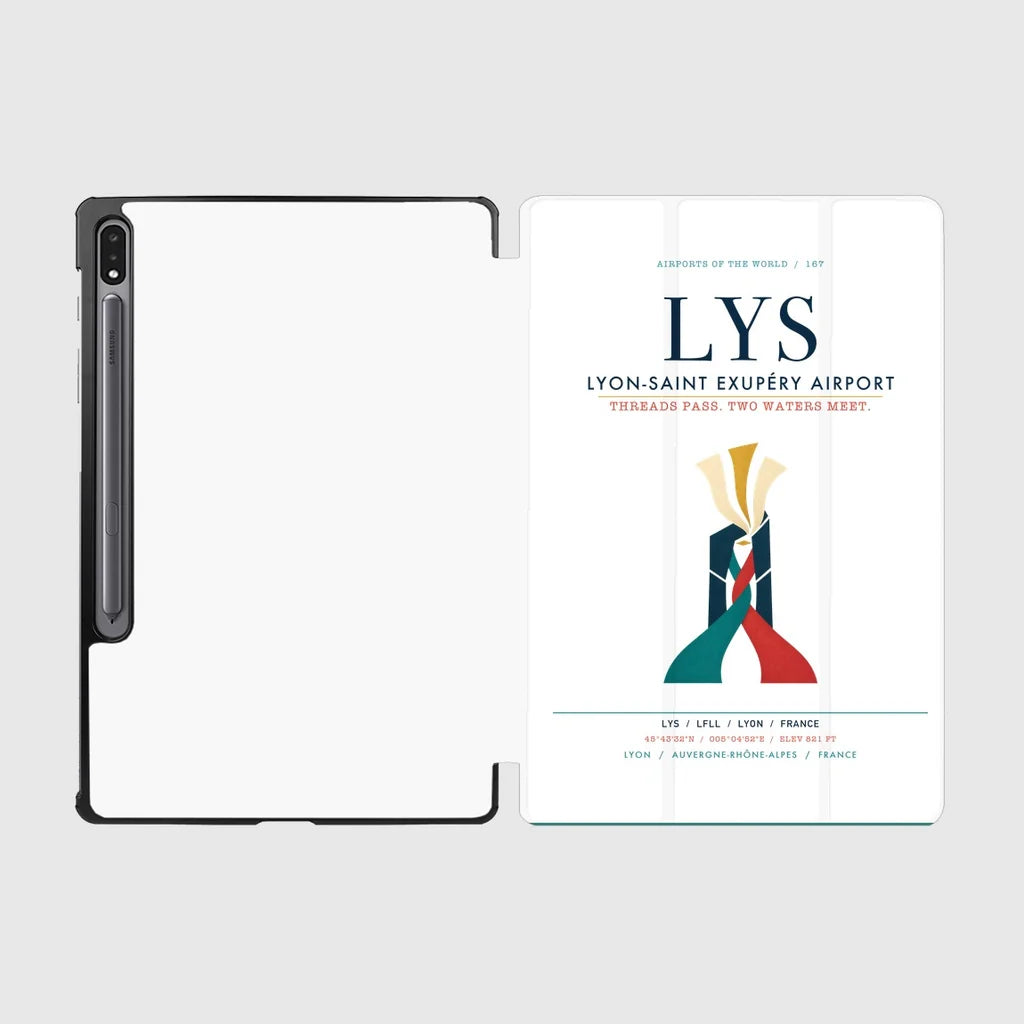 Lyon-Saint Exupéry Airport (LYS) design on white samsung tablet tablet case