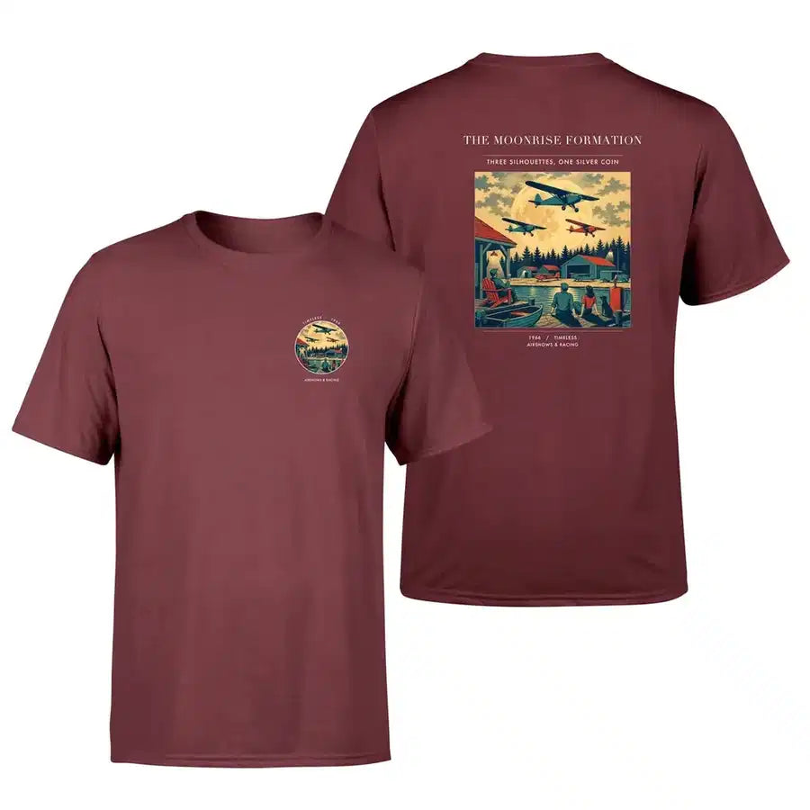VINTAGE G4431 - The Moonrise Formation - Double-Side T-Shirt design on darkred double side t shirt