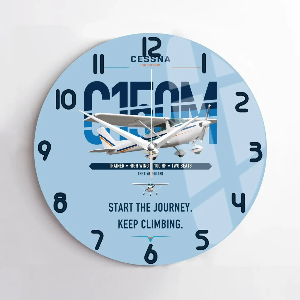 Cessna 150M design on light blue no frame wall clock