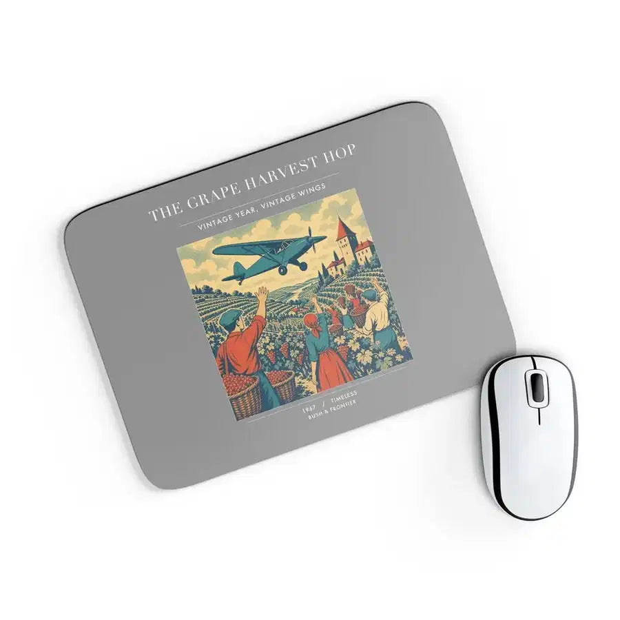 VINTAGE G4445 - The Grape Harvest Hop - Designed Mouse Pads design on gray rectangle