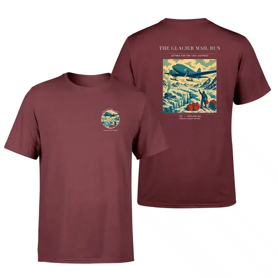 VINTAGE G4153 - The Glacier Mail Run - Double-Side T-Shirt design on darkred double side t shirt