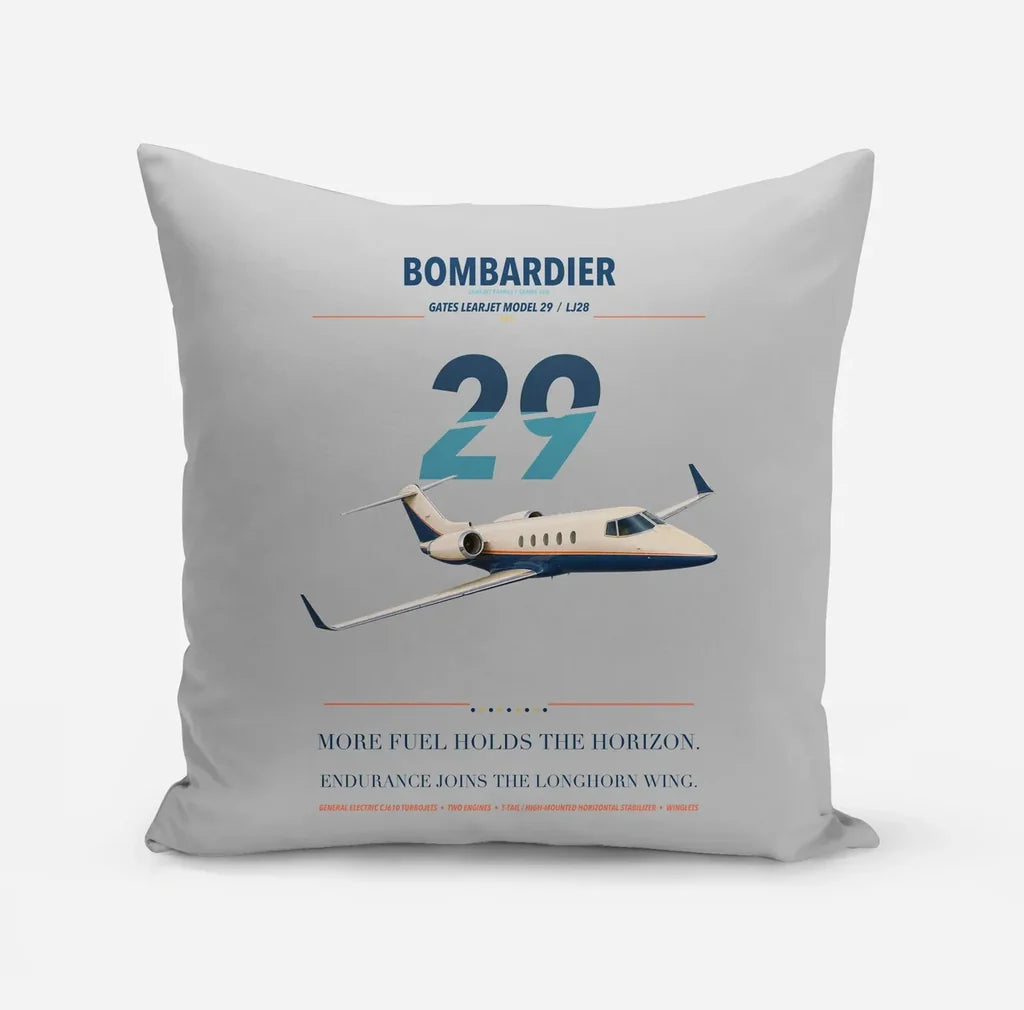 Bombardier Learjet 29 design on light gray pillow