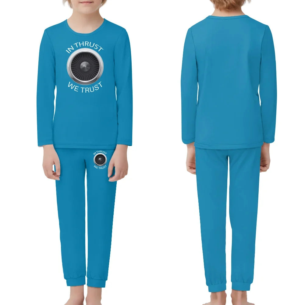 In Thrust We Trust children pajamas - Light Blue