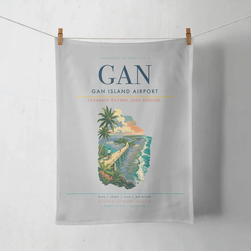 Gan Island Airport (GAN) design on light gray towel