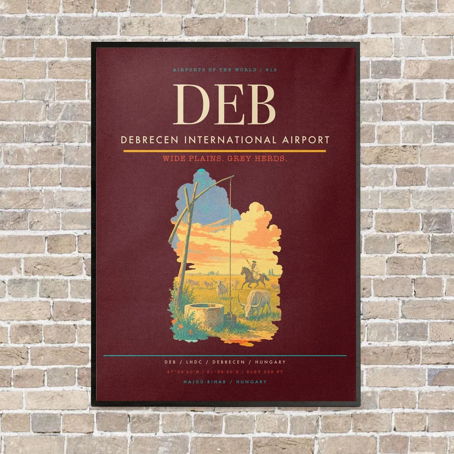 Debrecen International Airport DEB vertical canvas print - framed - dark red background