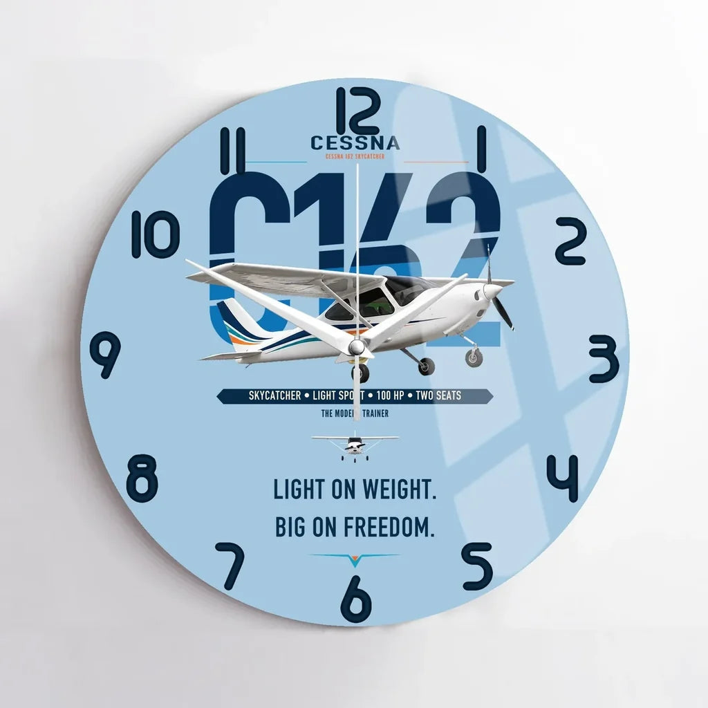 Cessna 162 Skycatcher design on light blue no frame wall clock