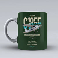 Thumbnail for Cessna A185F Skywagon design on dark green ceramic mug, double-side print