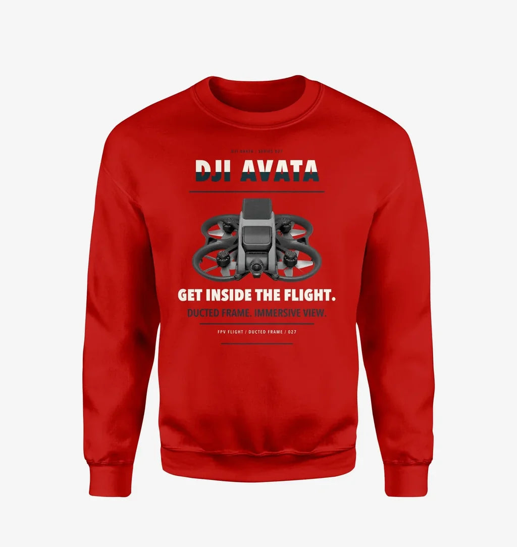DJI Avata design on red sweatshirt