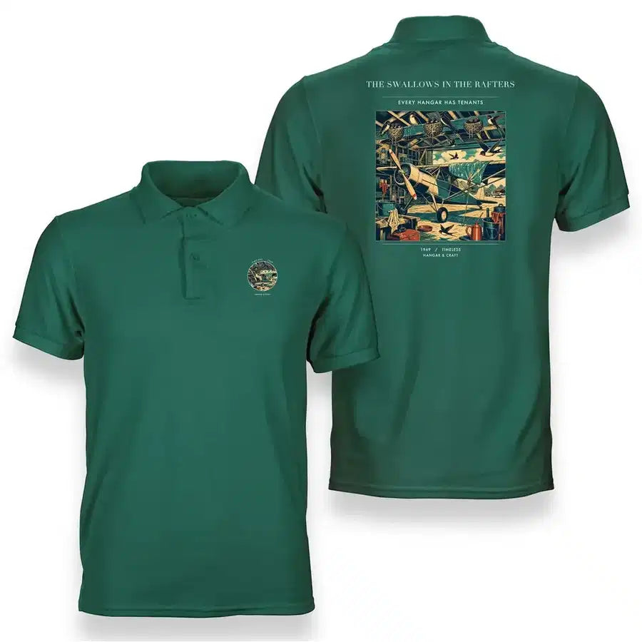 VINTAGE G4269 - The Swallows In The Rafters - Double-Side Polo T-Shirt design on green