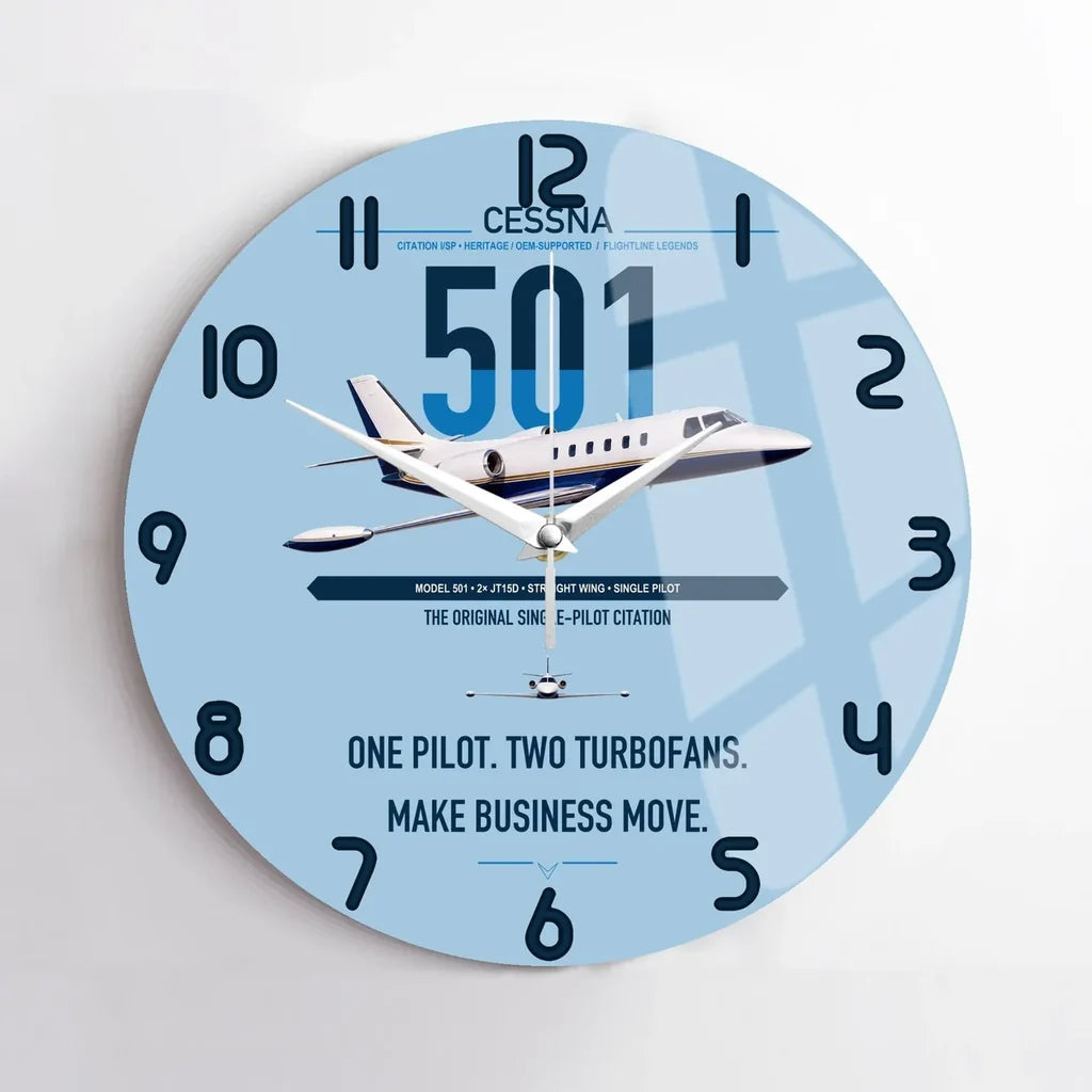 Cessna 501 Citation I SP design on light blue no frame wall clock