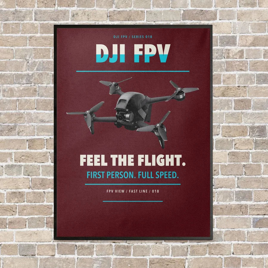 DJI FPV vertical canvas print - framed - dark red background
