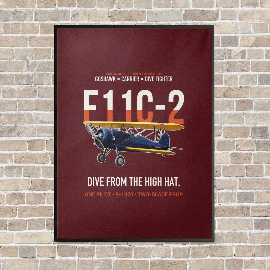 F11C-2 Goshawk Dive from the High Hat vertical canvas print - framed - dark red background