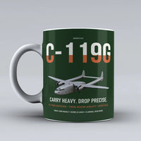 Thumbnail for C-119G Flying Boxcar design on dark green ceramic mug, double-side print